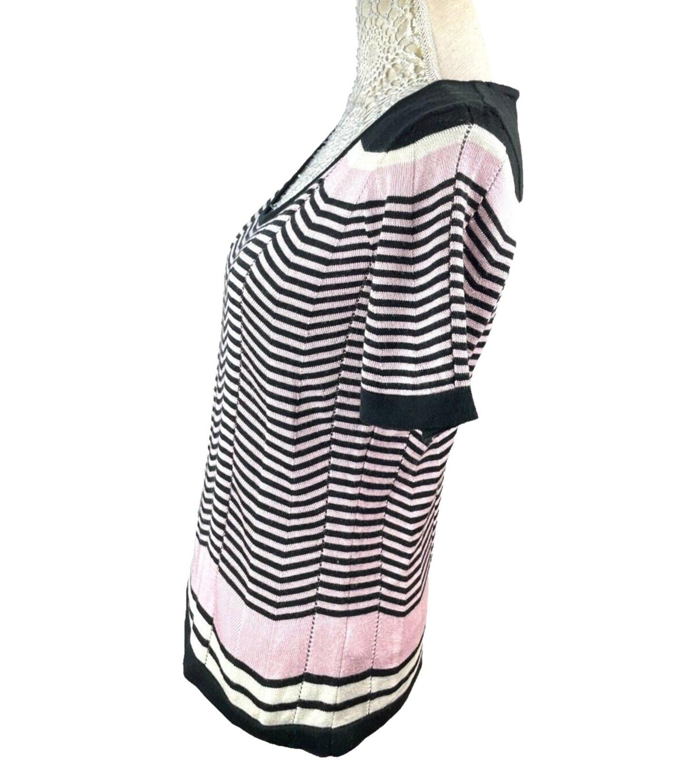 BHS Knit T-Shirt Blouse Top Women’s UK Size 14 Chevron Pattern Scoop Neck Trim