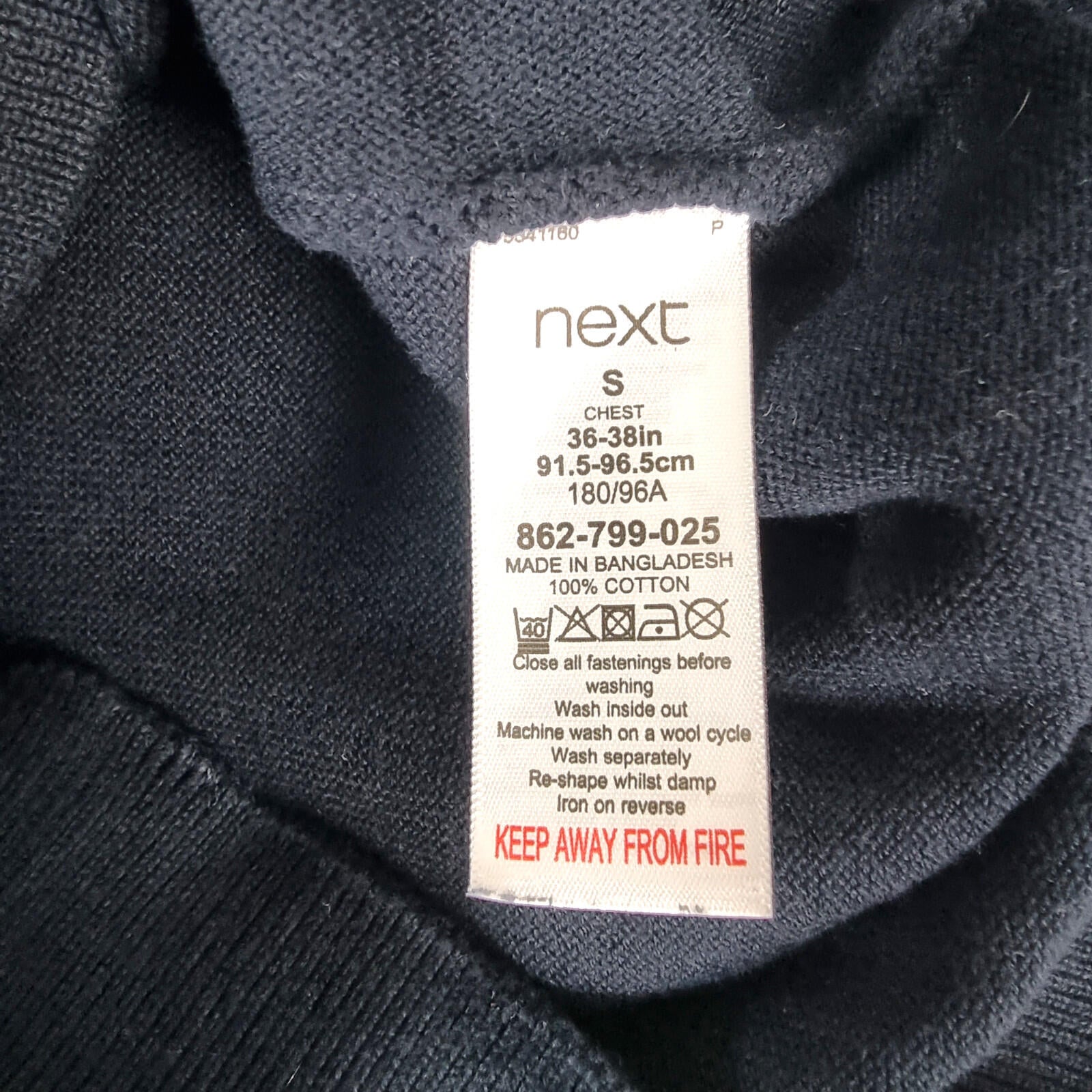 Next Knit Polo Shirt Men's UK Size S Navy Blue Stripe Short Sleeve 1/4 Zip