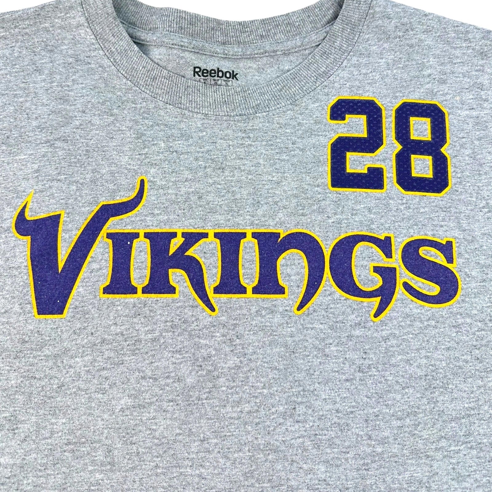 Reebok T-Shirt Men's UK Size XL Grey Vikings Short Sleeve Crew Neck Peterson