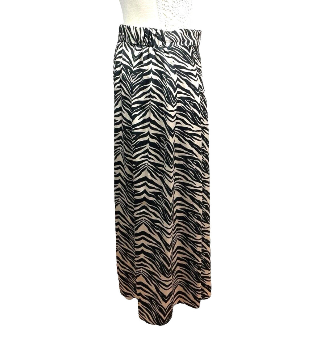 George Pleated Midi Skirt Women’s UK Size 12 Black & Beige Animal Chevron Print