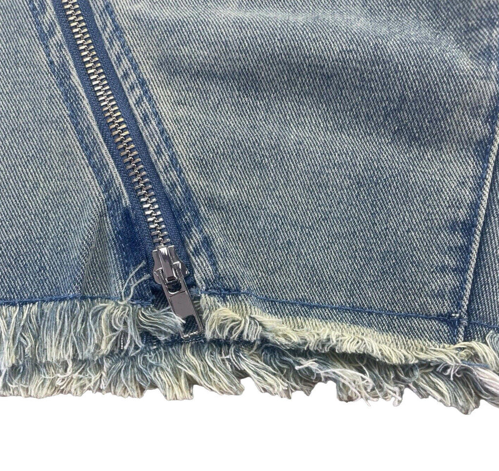 Long Denim Shorts Zipped Front Design Faded Denim Women’s UK 8