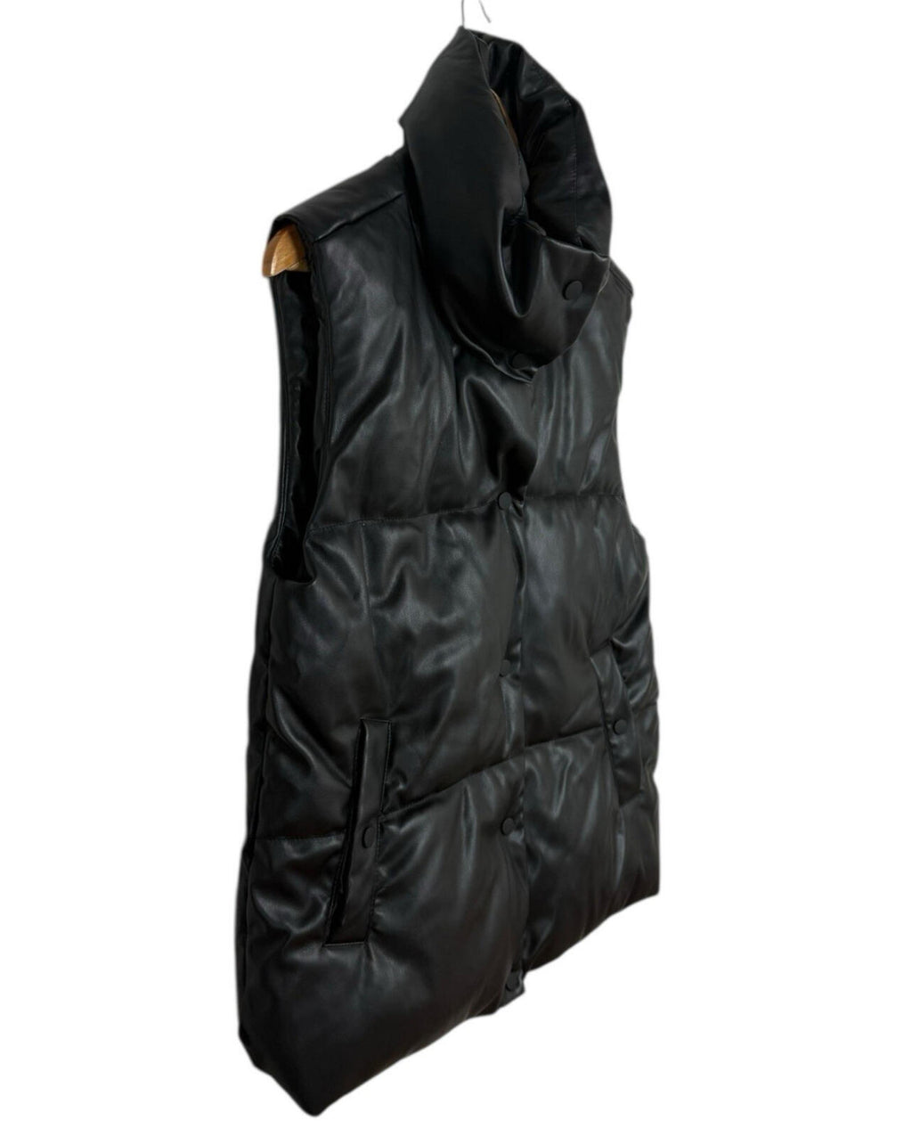 Stradivarius Faux Leather Gillet Jacket Women’s UK Size XS Padded Pockets Black