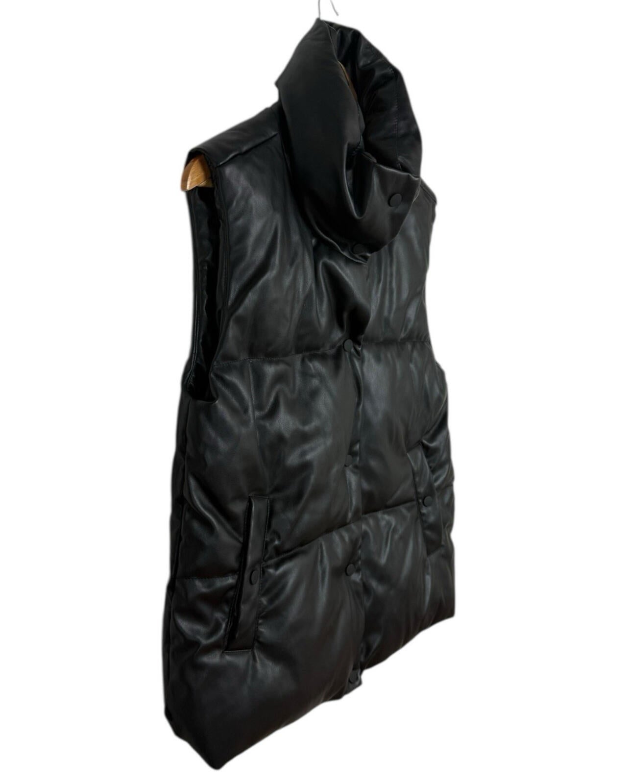 Stradivarius Faux Leather Gillet Jacket Women’s UK Size XS Padded Pockets Black