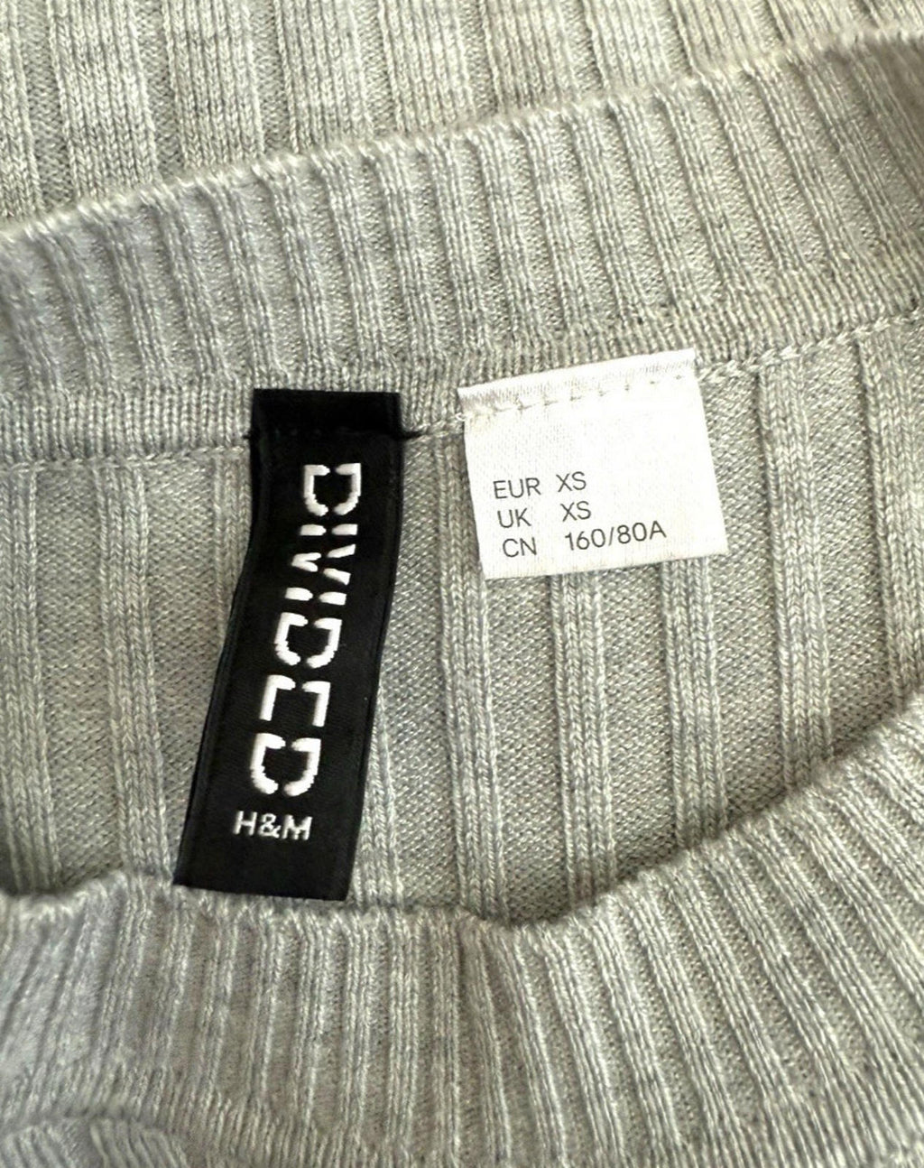 Divided Cropped Jumper Women's UK Size XS Grey Ribbed Long Sleeve Crew Neck Top