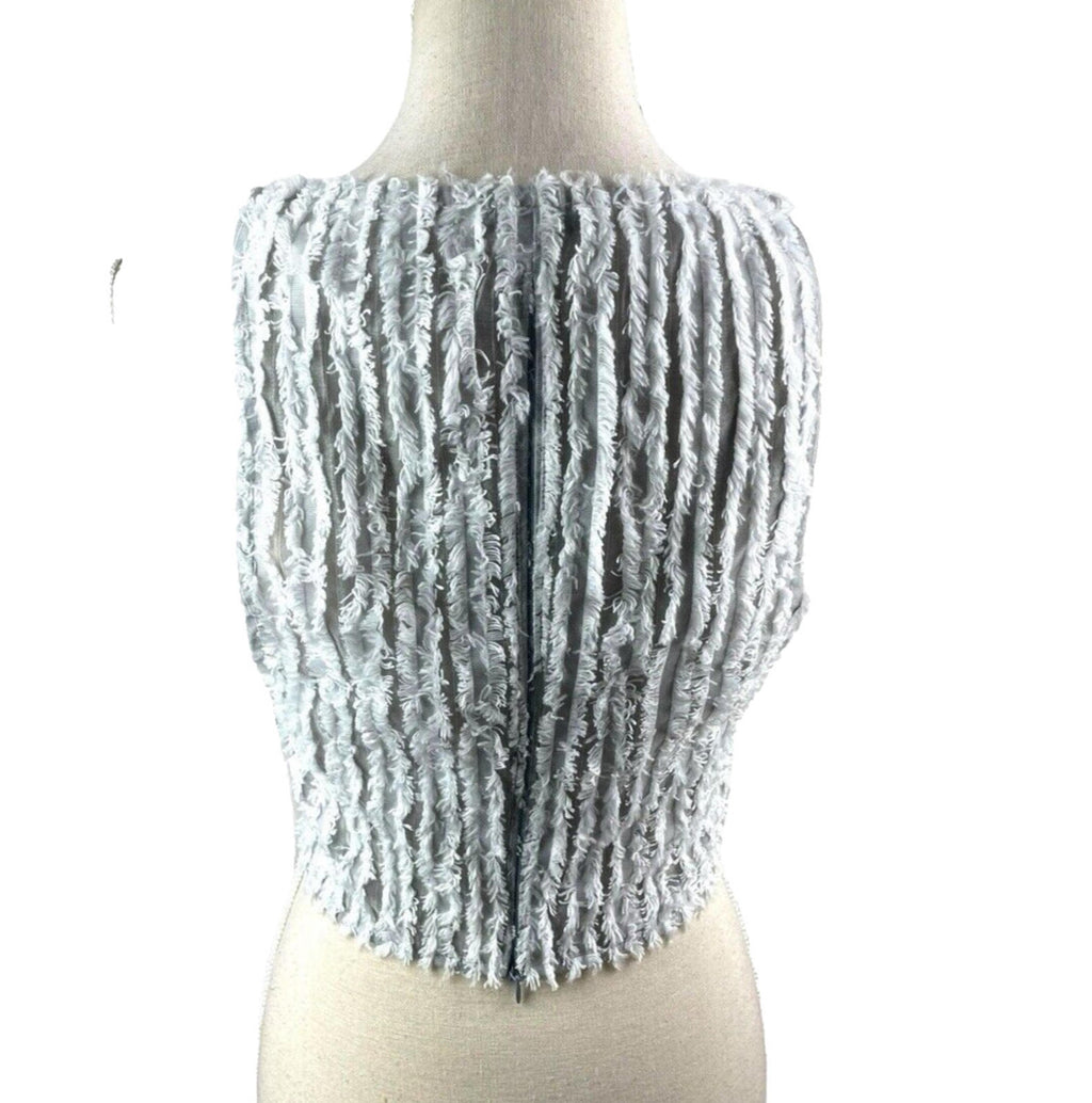 Pretty Little Thing Grey Mesh Vest Top Freyed Stripe Detail Women’s UK Size 8