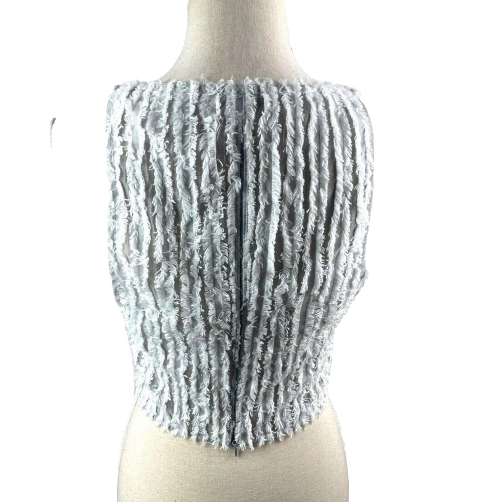 Pretty Little Thing Grey Mesh Vest Top Freyed Stripe Detail Women’s UK Size 8