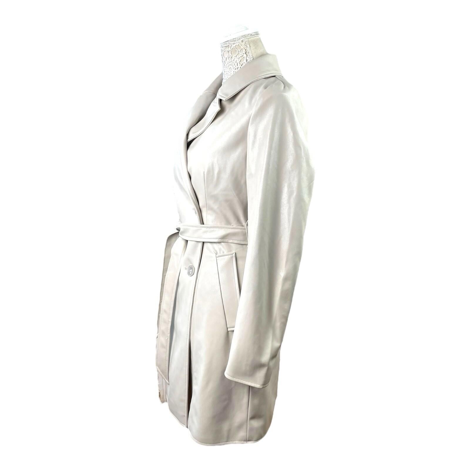 Divided Faux Leather Trench Coat Belted Beige Grey Women’s UK Size XS