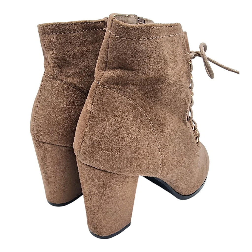 Laura Mode Beige Suede Lace Up Ankle Boots Women's UK Size 6.5 Block Heel Zip