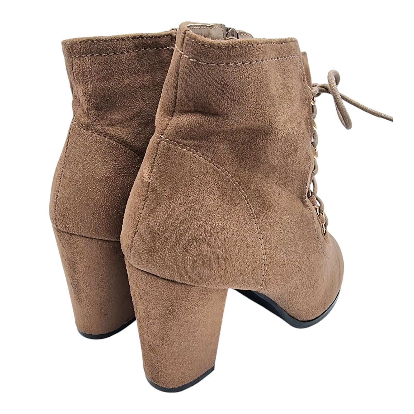 Laura Mode Beige Suede Lace Up Ankle Boots Women's UK Size 6.5 Block Heel Zip