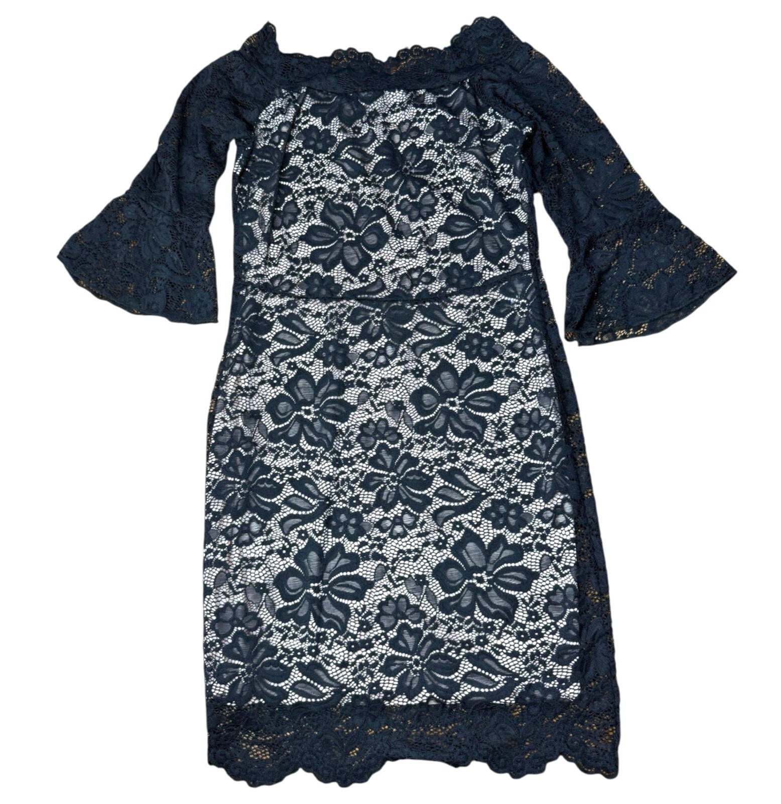 Quiz Lace Mini Dress Women’s UK Size 12 Off Shoulder Lined Black Nude