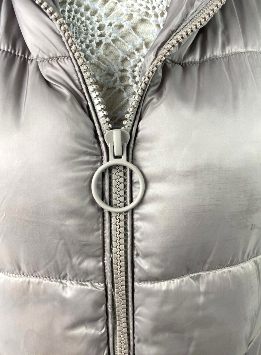 Pull & Bear Long Padded Gilet Women's UK Size XS Grey Hooded Sleeveless Puffer