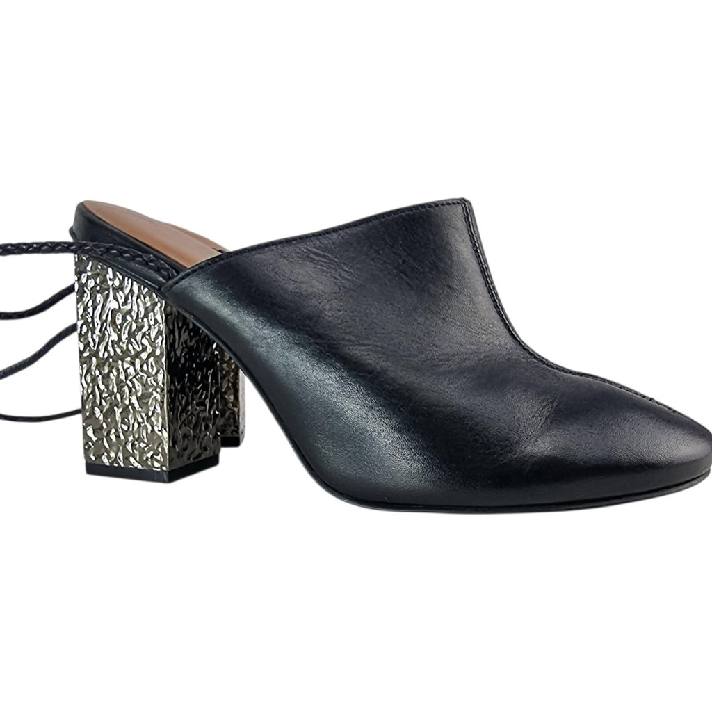 Next Signature Black Block Heels Women's UK Size 4 Ankle Straps Hammered Silver