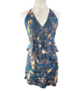 Tie-Dye Mini Skirt & Top Co Ord Set Women's UK Size 8 Rustic Halterneck Blue
