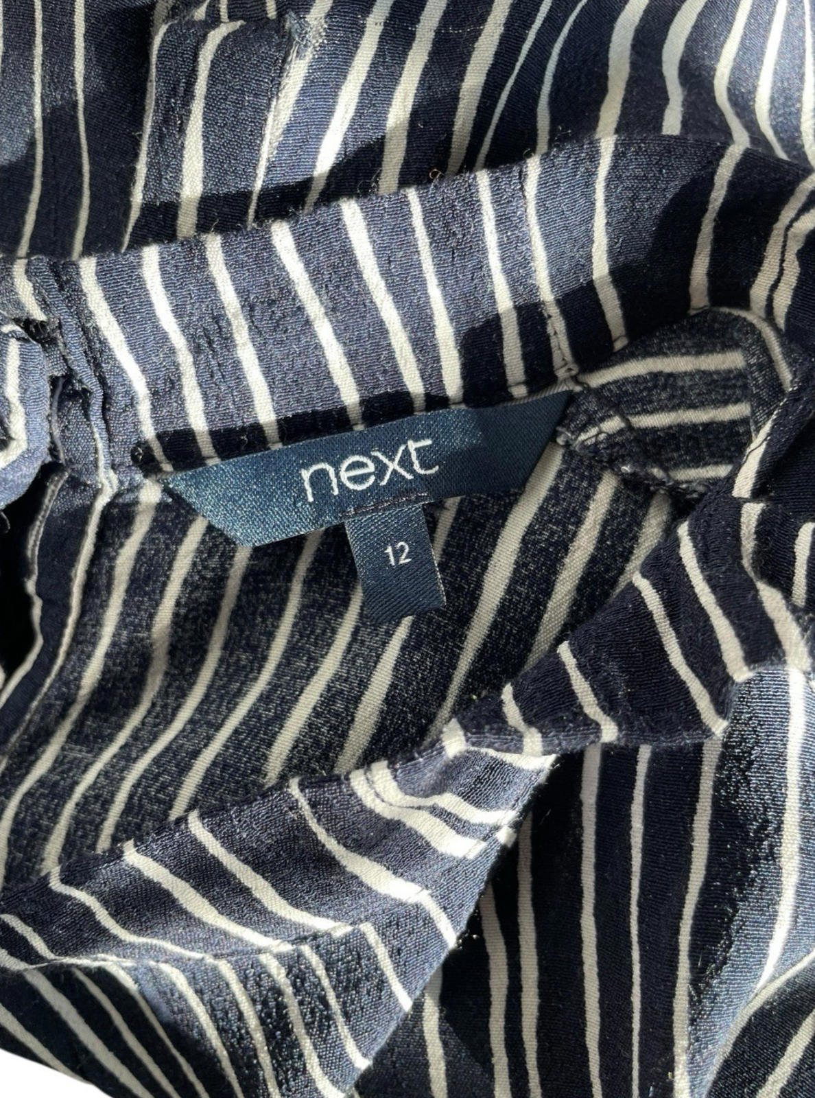 Next Navy Blouse High Neck Striped Lightweight Women’s UK Size 12