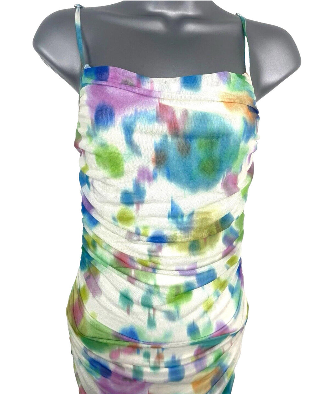 Stradivarius Maxi Dress Women’s UK Size XS Ruched Sleeveless Abstract Mesh