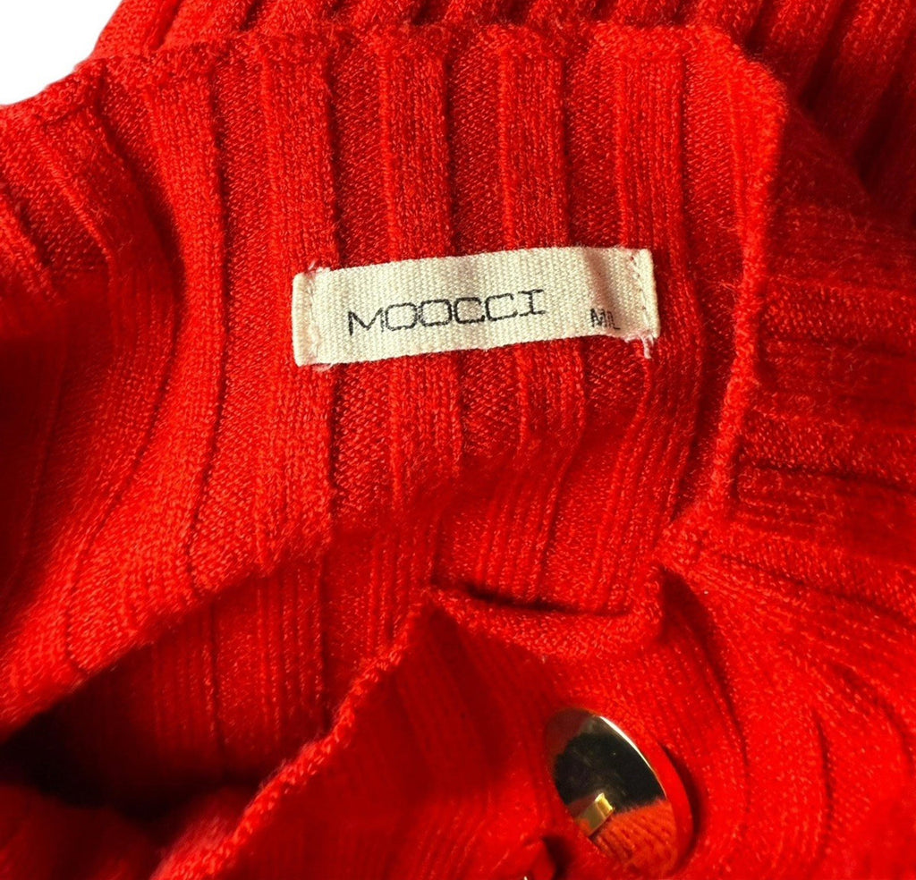 Moocci Red High Neck Knit Jumper Ribbed Gold Button Women’s UK Size M