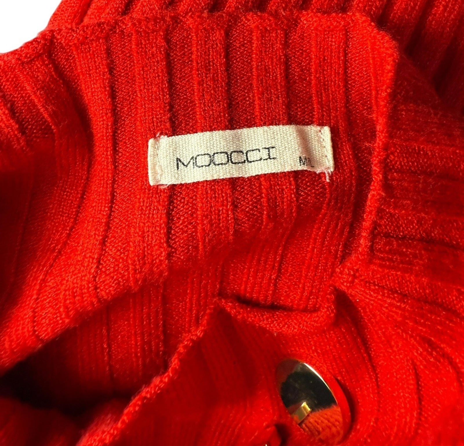 Moocci Red High Neck Knit Jumper Ribbed Gold Button Women’s UK Size M