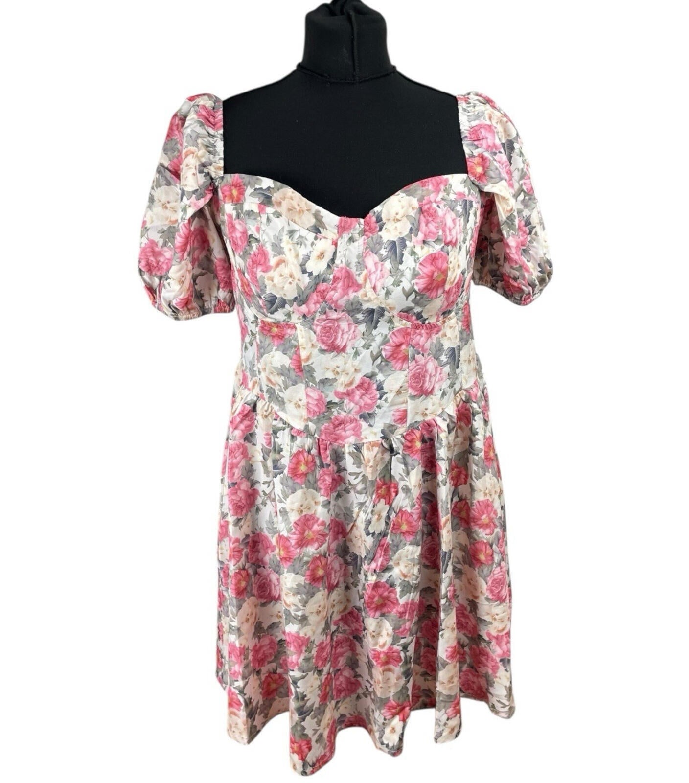 Shein Curve Floral Aline Mini Dress Women’s UK Size 0XL (14) Short Sleeve Pink
