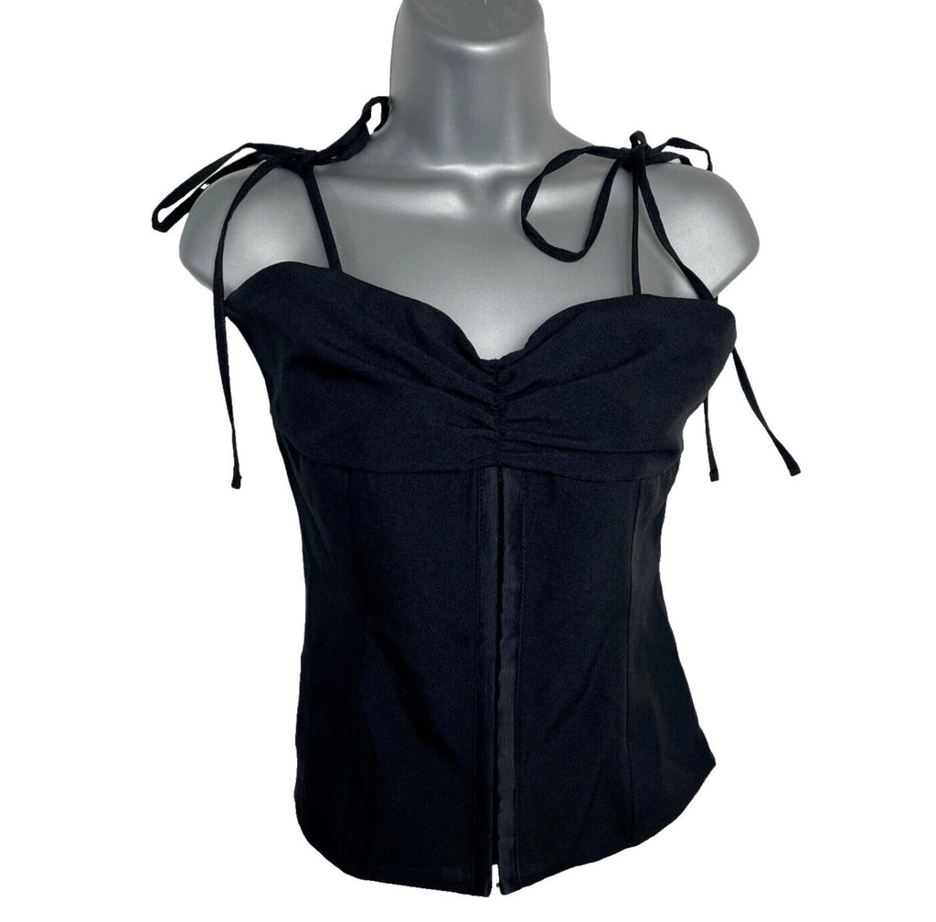 Black Structured Top Tie Shoulder Detail Hook & Loop Close Women’s UK Size S