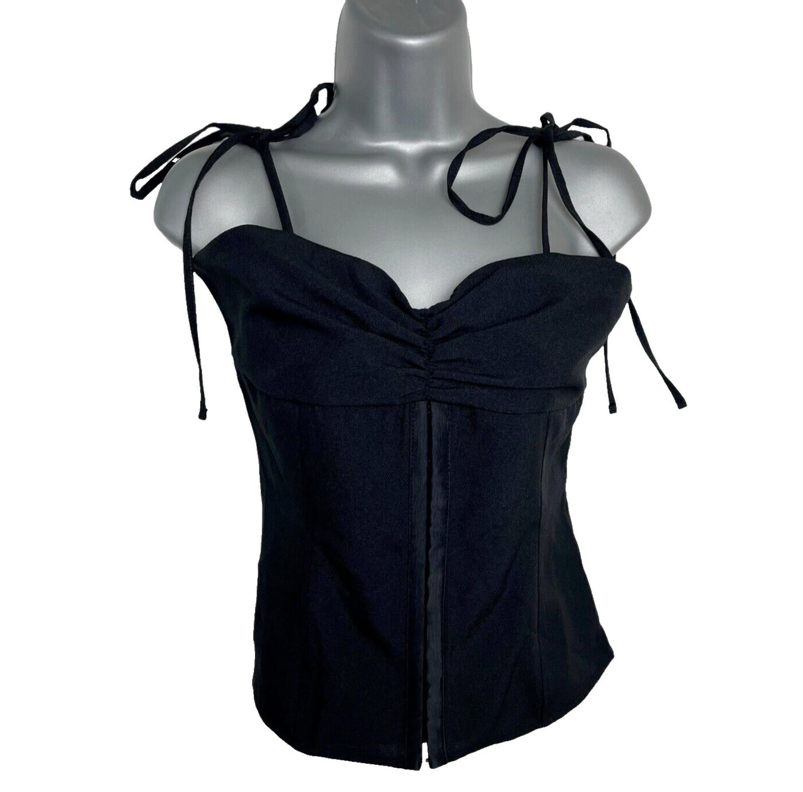 Black Structured Top Tie Shoulder Detail Hook & Loop Close Women’s UK Size S
