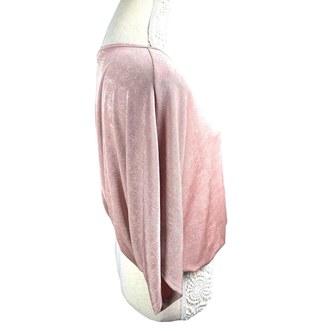 New Look Wrap Blouse Top Women’s UK Size 10 Pink Drape Front Shimmer 3/4 Sleeve