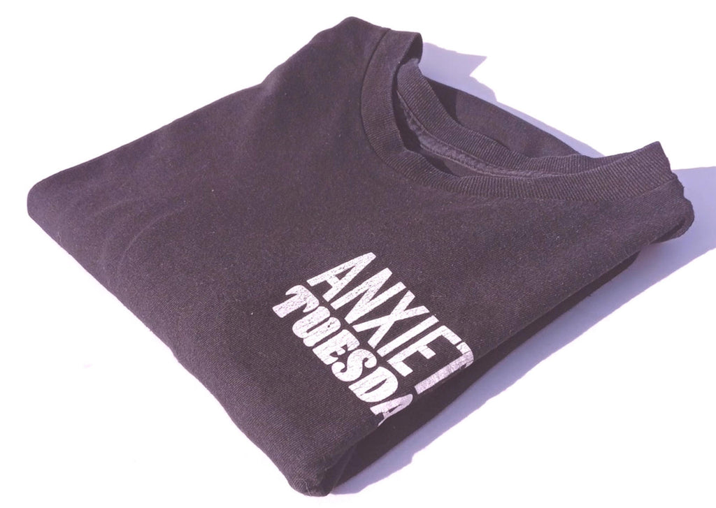 Graphic Print T-Shirt Men's UK Size M Black Crew Neck 100% Cotton Anxiety Theme
