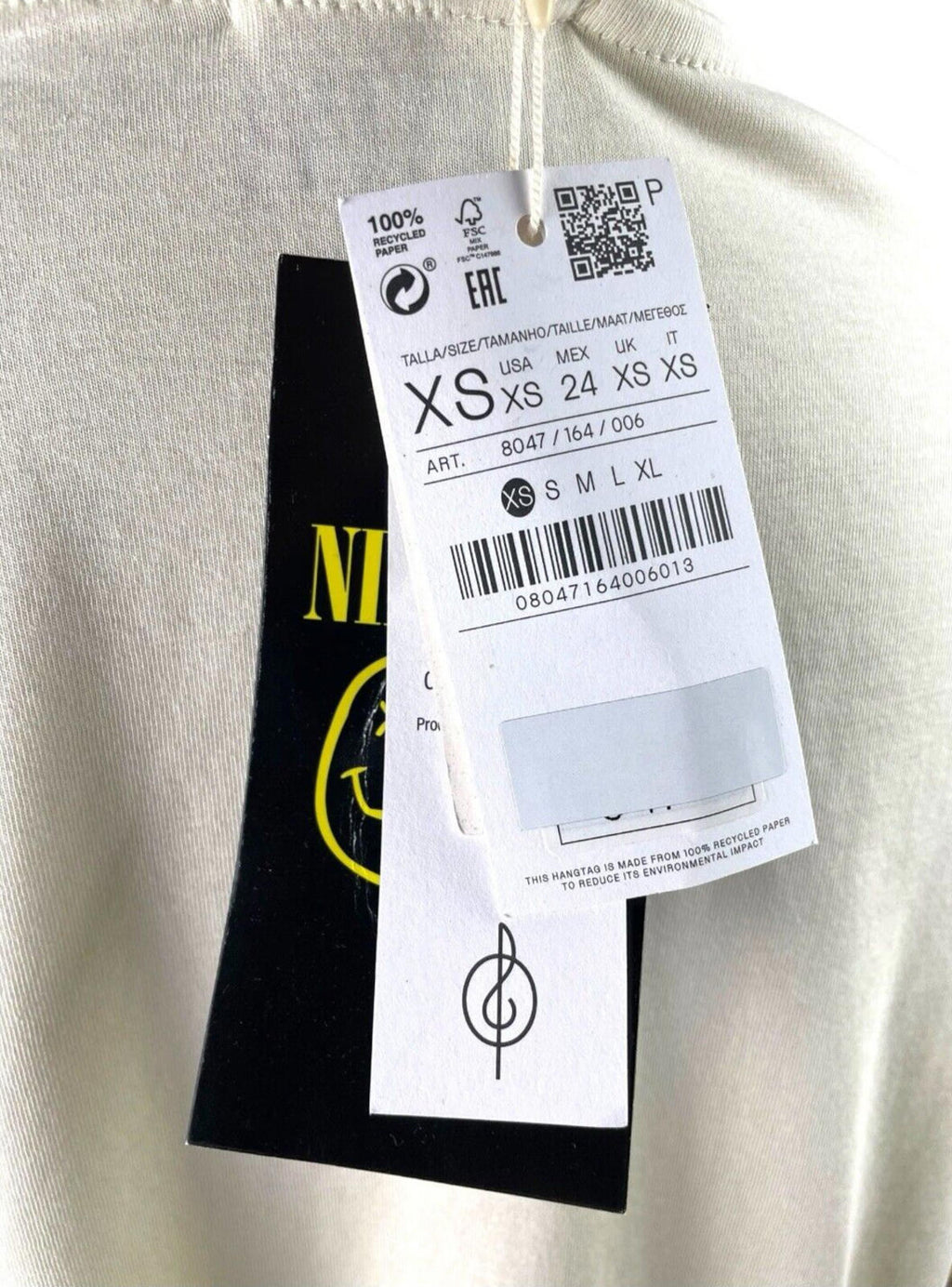 Stradivarius Nirvana T-Shirt Over Sized Beige Graphic Print Women’s UK Size XS