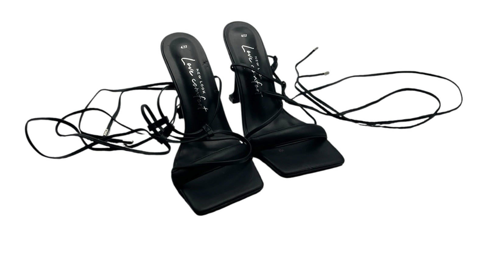New Look Comfort Open Toe Stiletto Shoes Black Strap Up Women’s UK Size 4