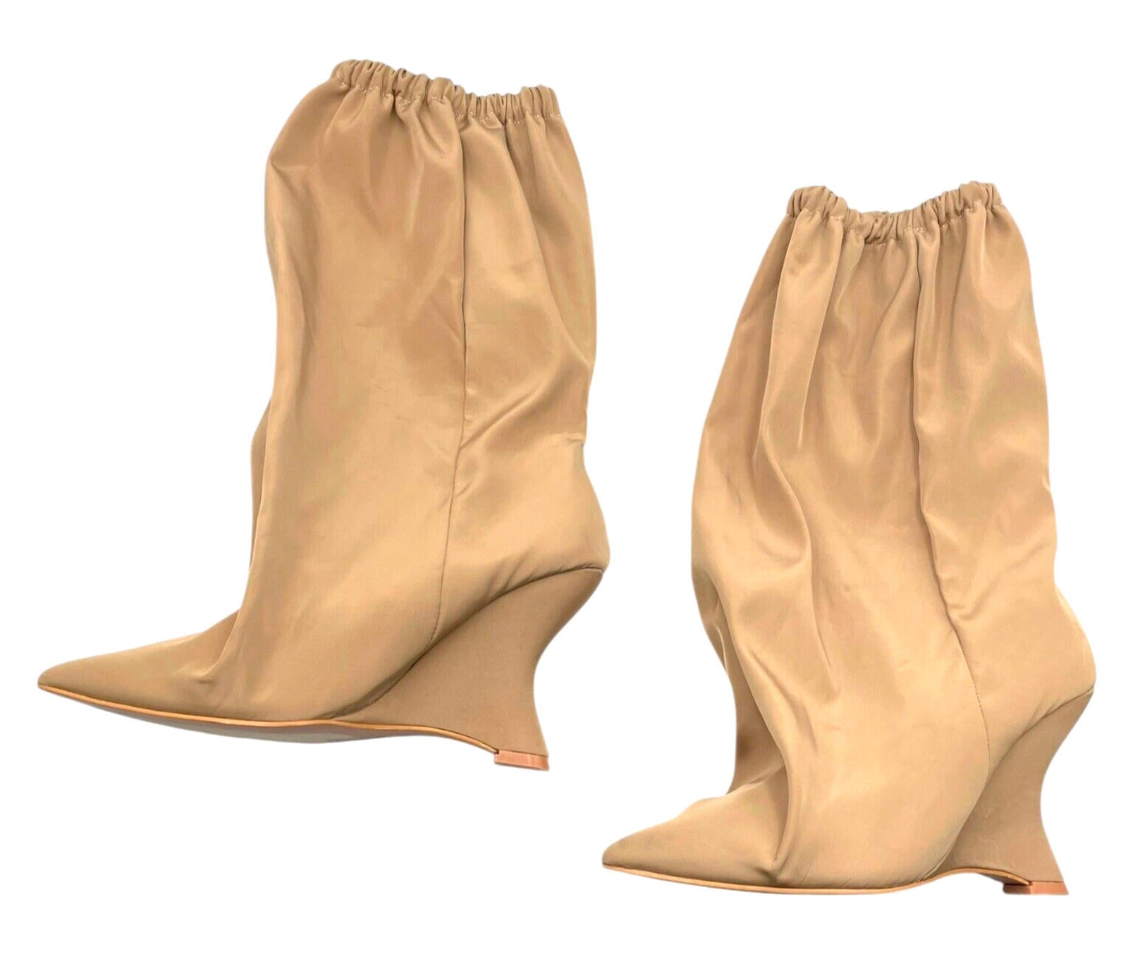 Pretty Little Thing Tan Sock Boots Ruffle Wedged Women’s UK Size 6