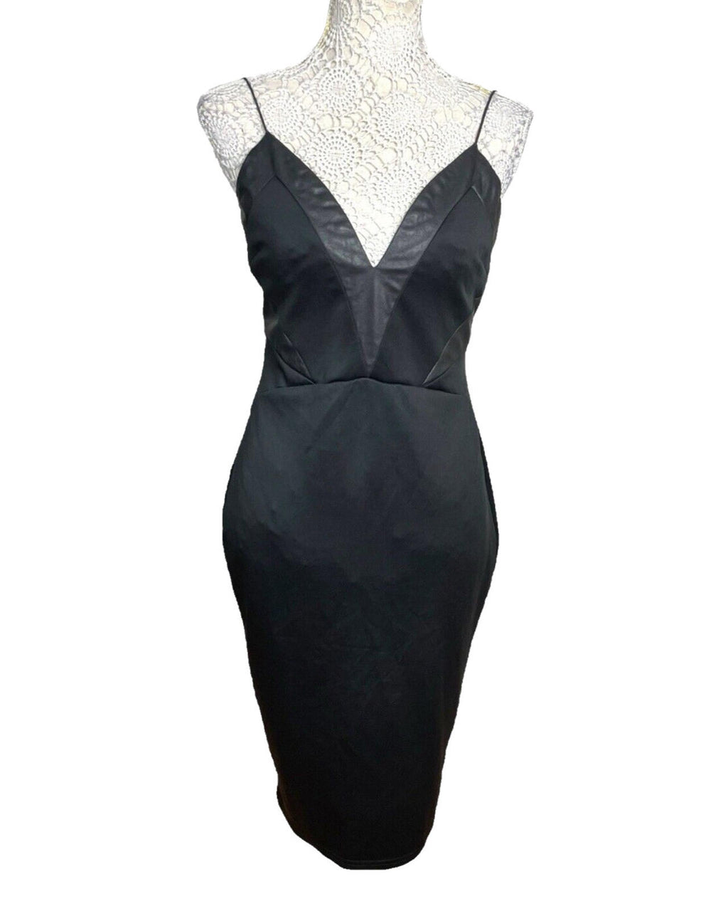 AX Paris Black Midi Dress Body Con Faux Leather Panels Women’s UK Size 12