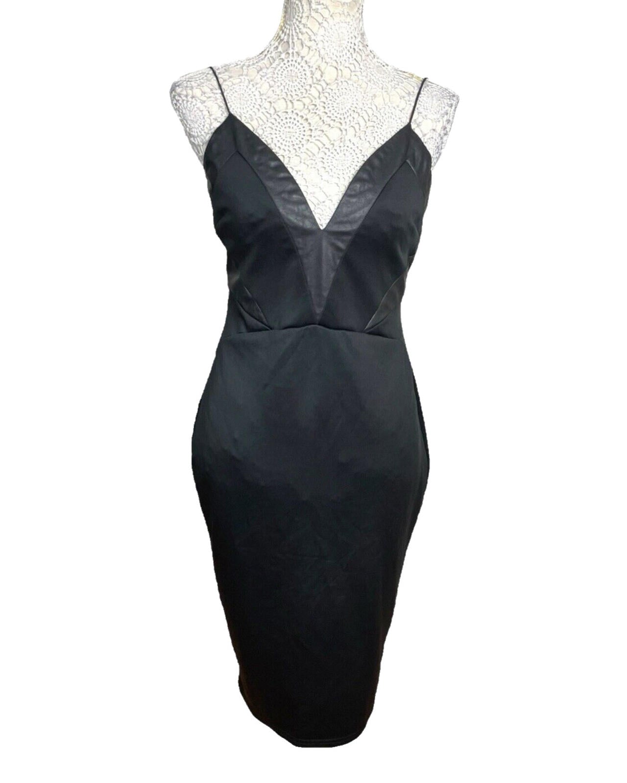 AX Paris Black Midi Dress Body Con Faux Leather Panels Women’s UK Size 12