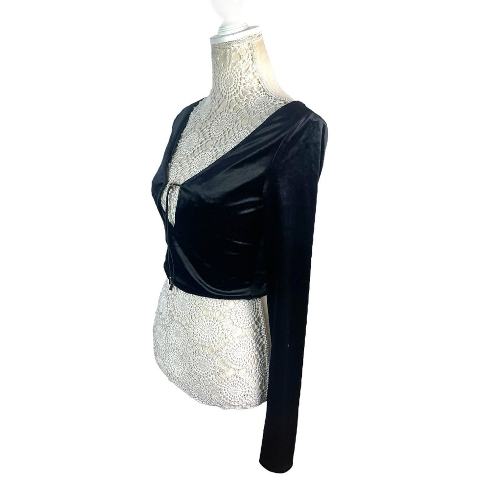 Pretty Little Thing Black Velour Crop Top Long Sleeves Women’s UK Size 8