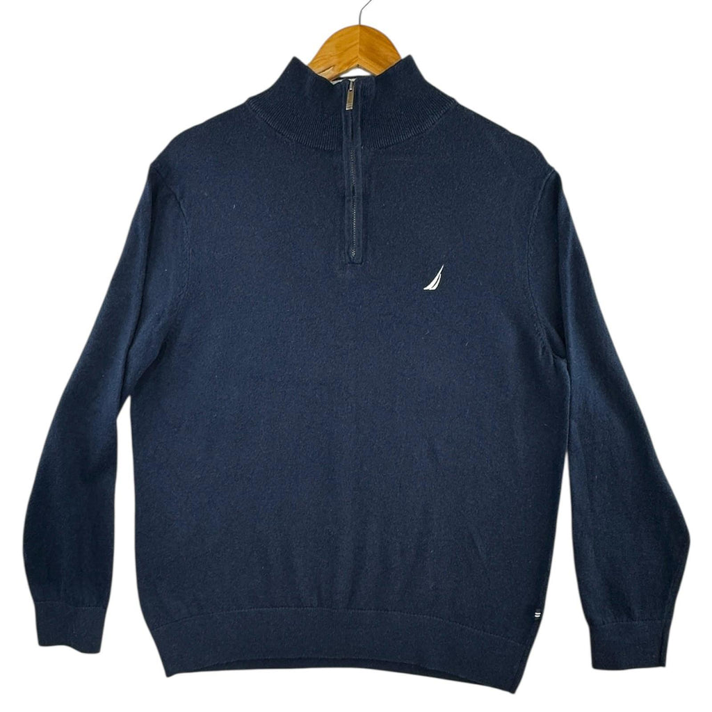 Nautica Knit Jumper Men's UK Size M Blue Long Sleeve 1/4 Zip Embroidered Logo