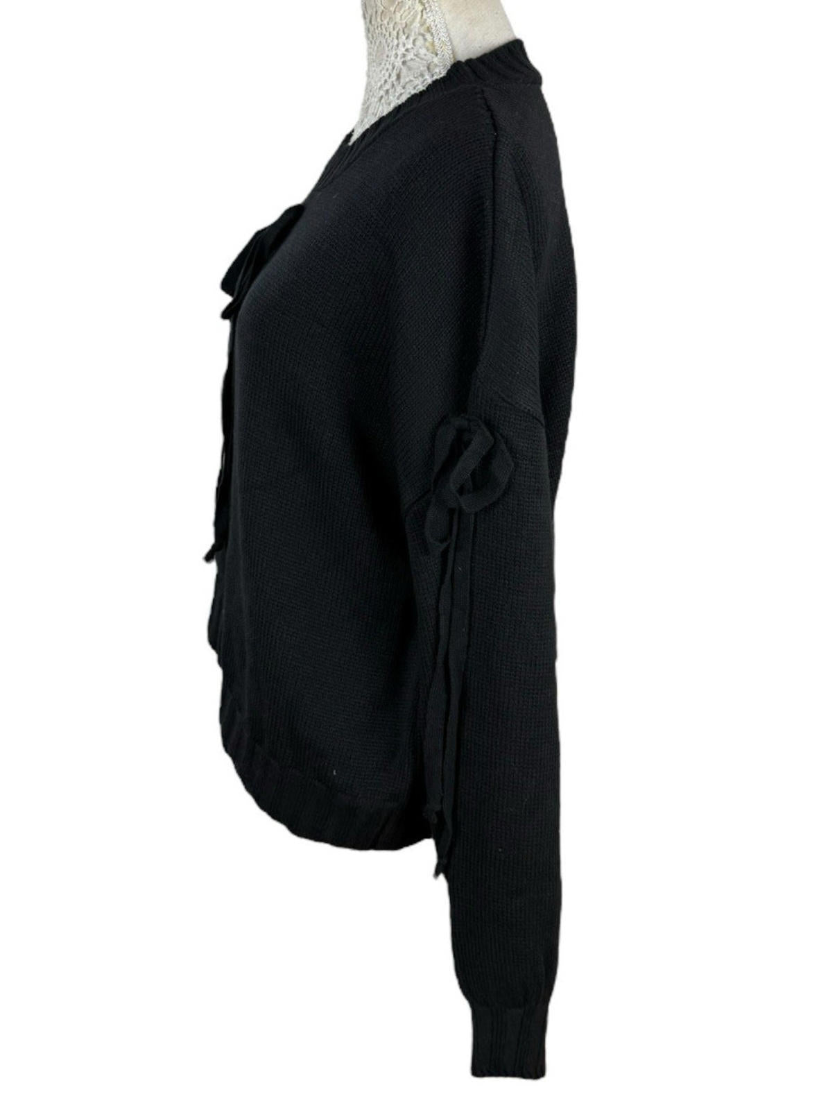 Black Knit Jumper Relaxed Fit Bow Detail Crew Neck Women’s UK Size S