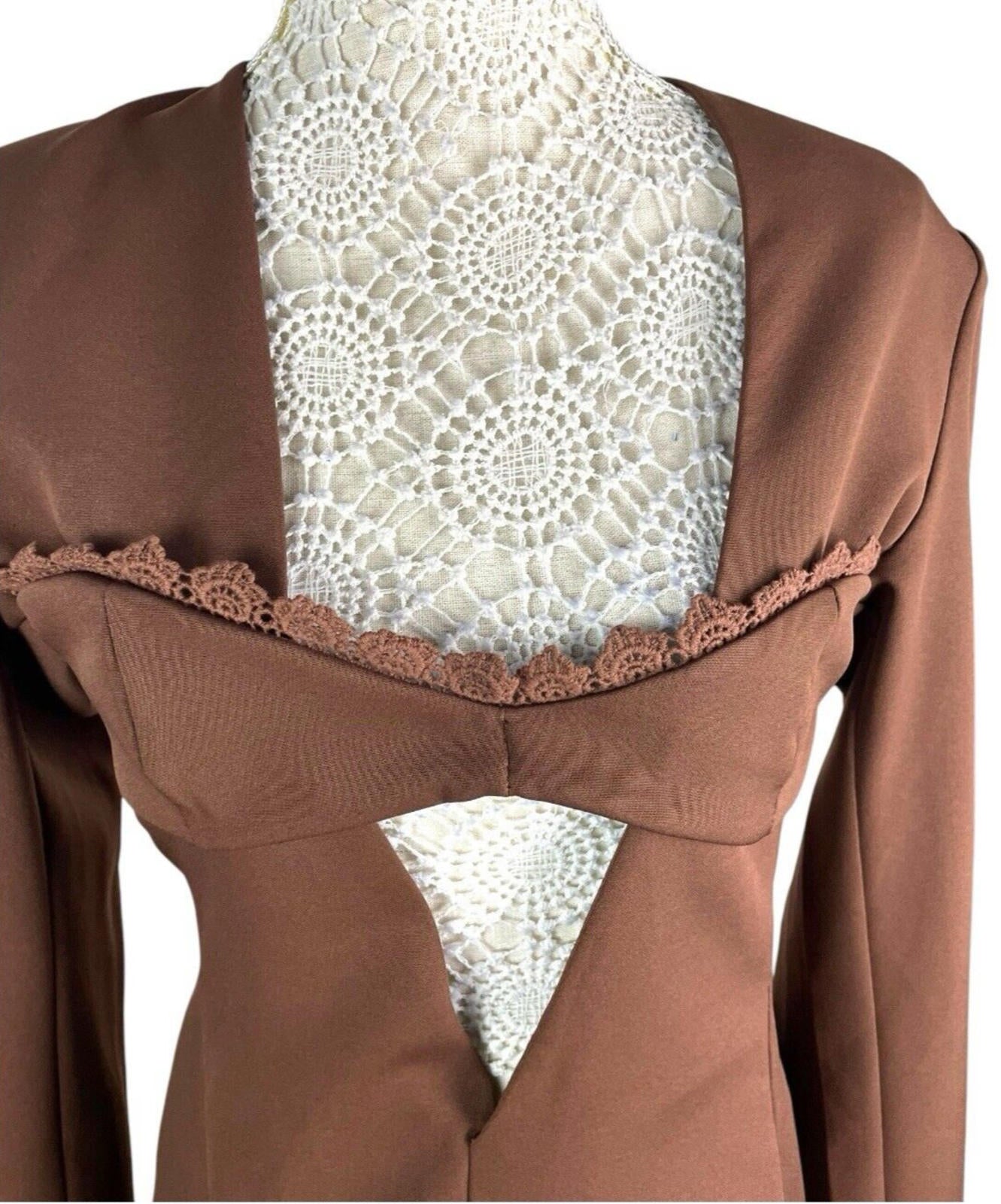 Pretty Little Thing Blazer Midi Dress Women’s UK Size 8 Chocolate Lace Trim