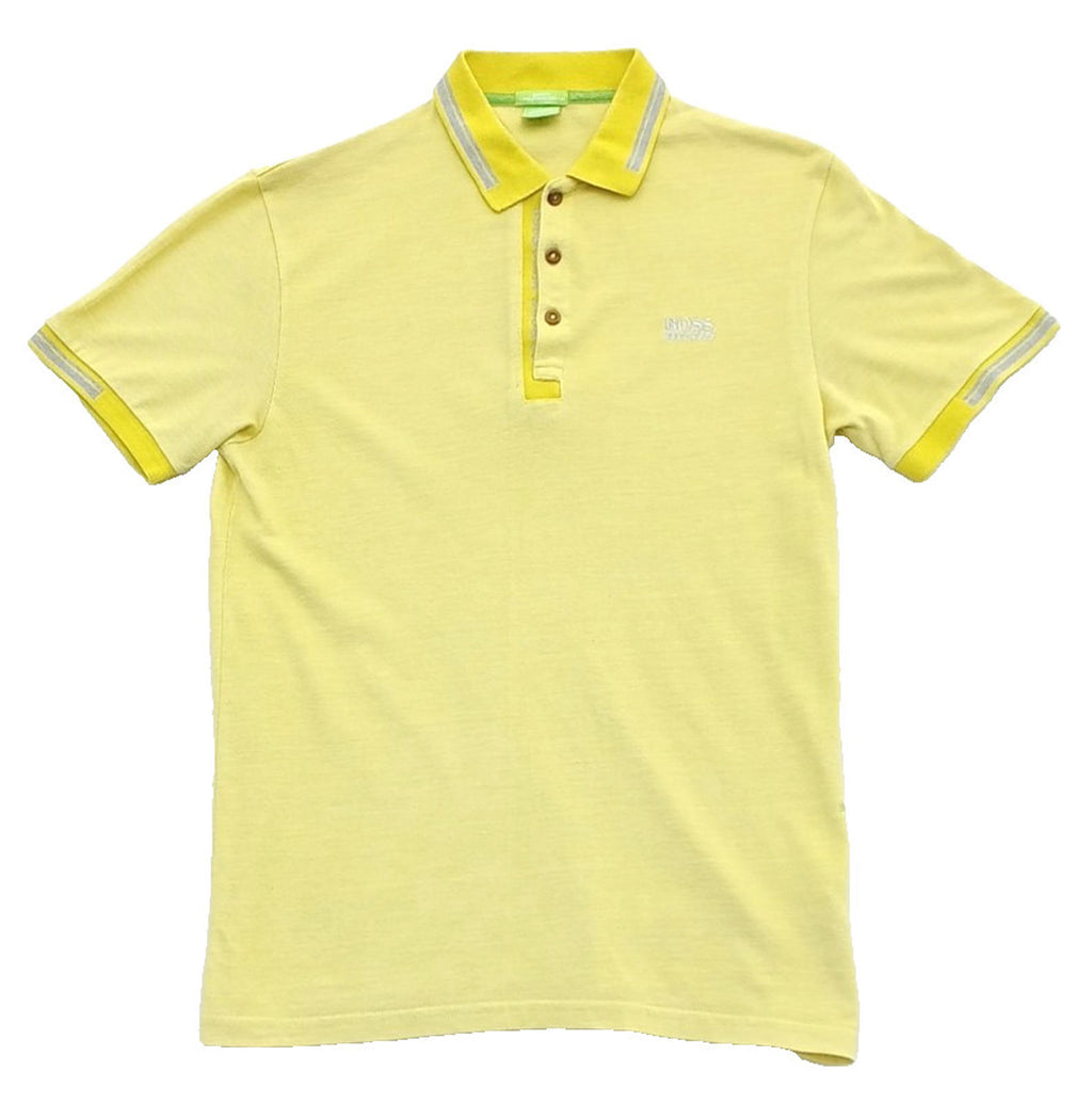 Hugo Boss Polo Shirt Men's UK Size L Yellow Short Sleeve 100% Cotton Easy Care