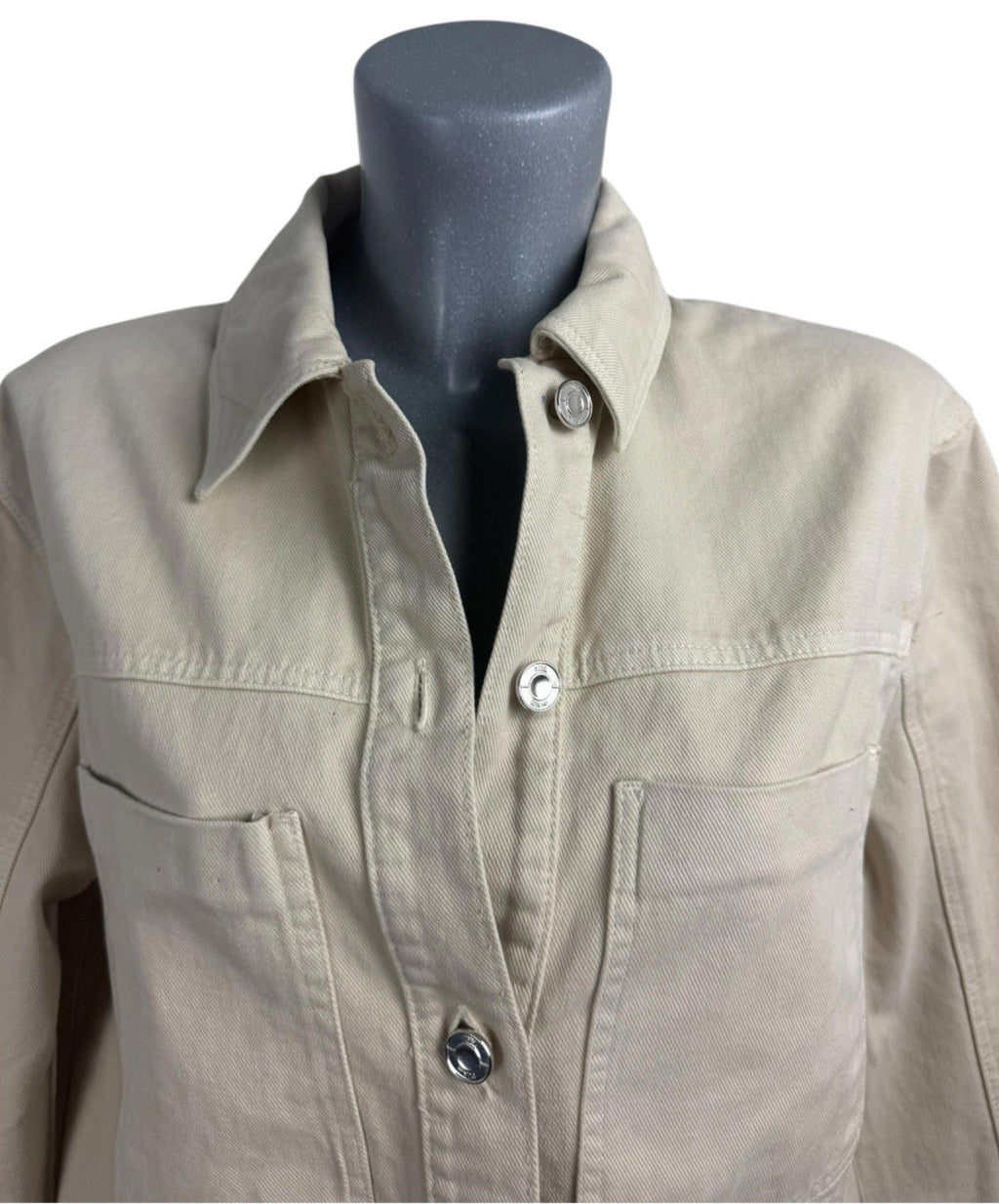 Zara Denim Jacket Oversized Collared Women’s UK Size XS Beige Button Front