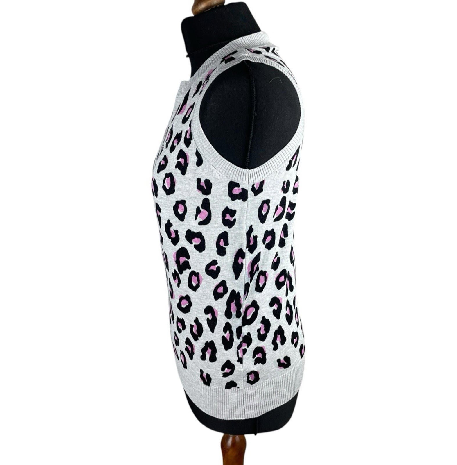 Next Leopard Print Tight Knit Jumper Vest Women’s UK Size 8 Grey Black & Pink