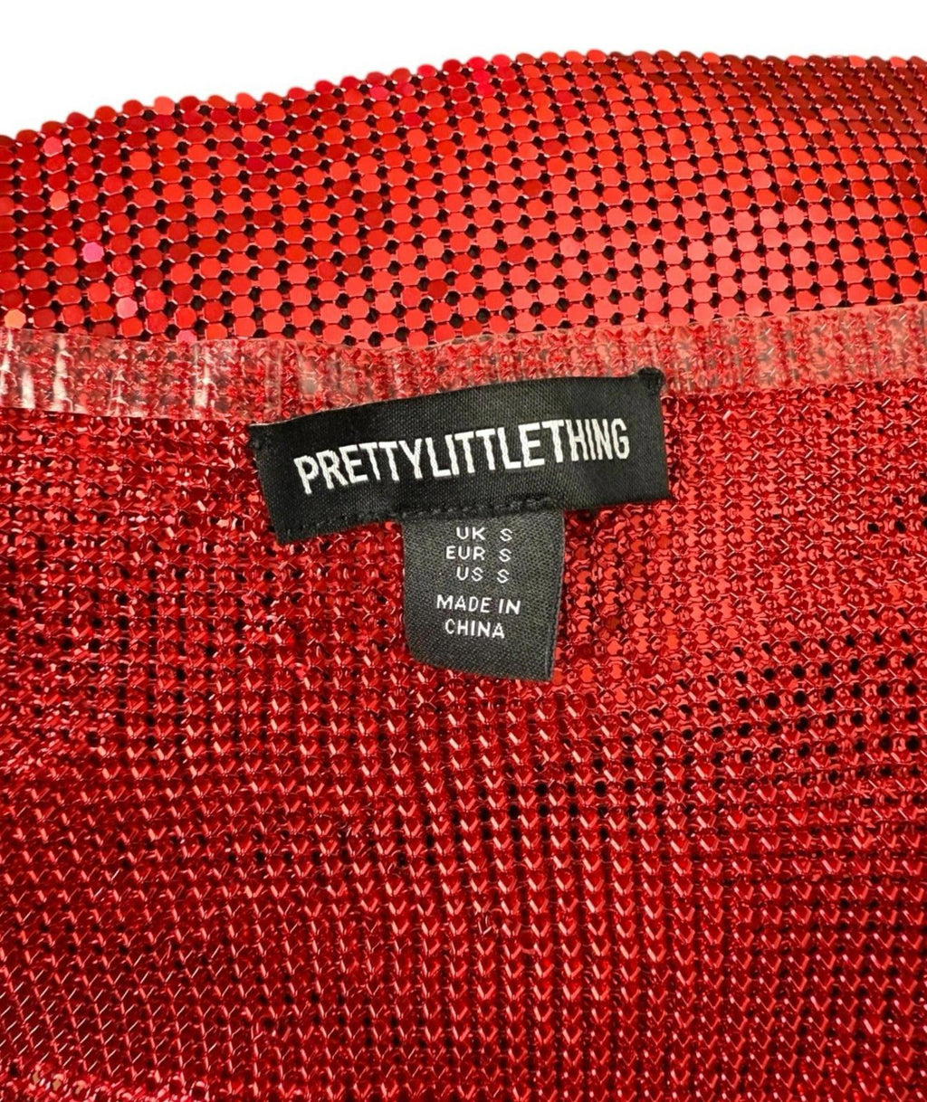 Pretty Little Thing Red Metal Mesh Mini Skirt Open Side Women’s UK Size 8