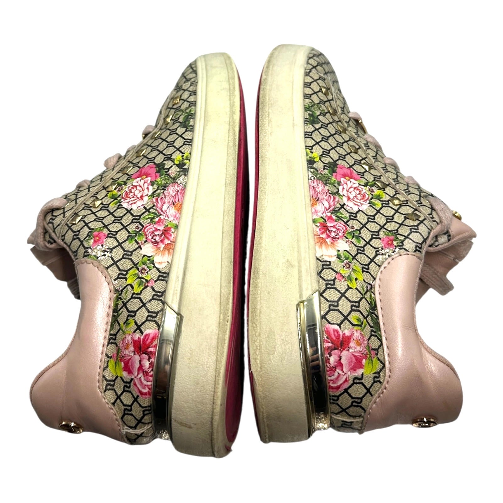 River Island Pumps Women's UK Size 1 Beige Floral Print Chrome Accents Lace Up