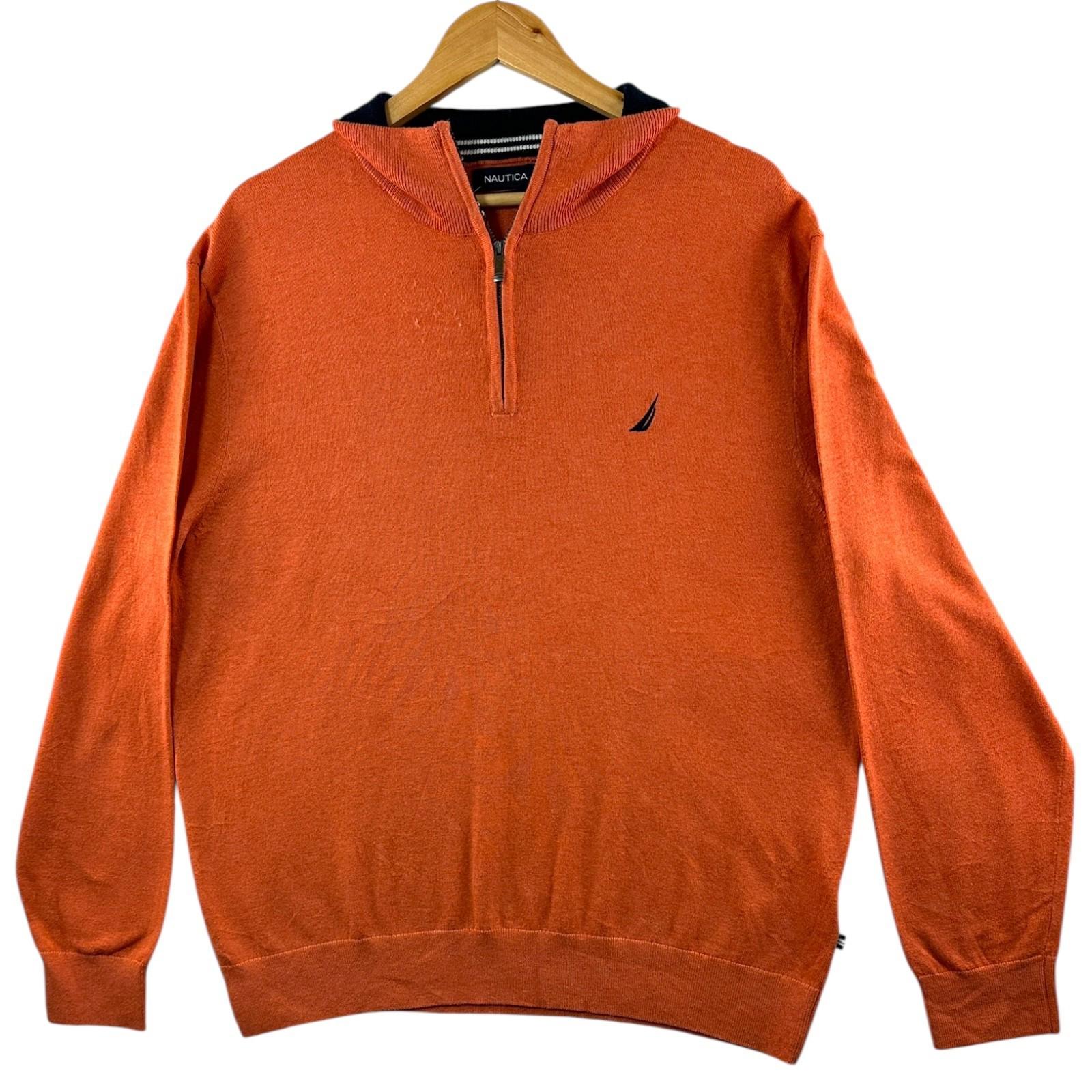 Nautica Knit Jumper Men's UK Size XL Orange Long Sleeve 1/4 Zip Sweater