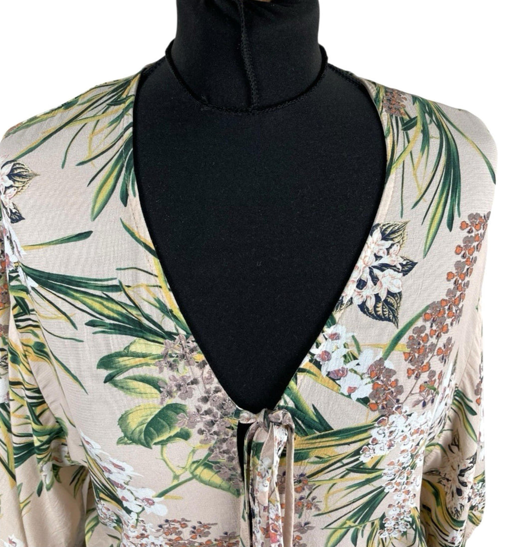 River Island Floral Croptop Tie Front 3/4 Sleeve Pastel Women’s UK Size 12