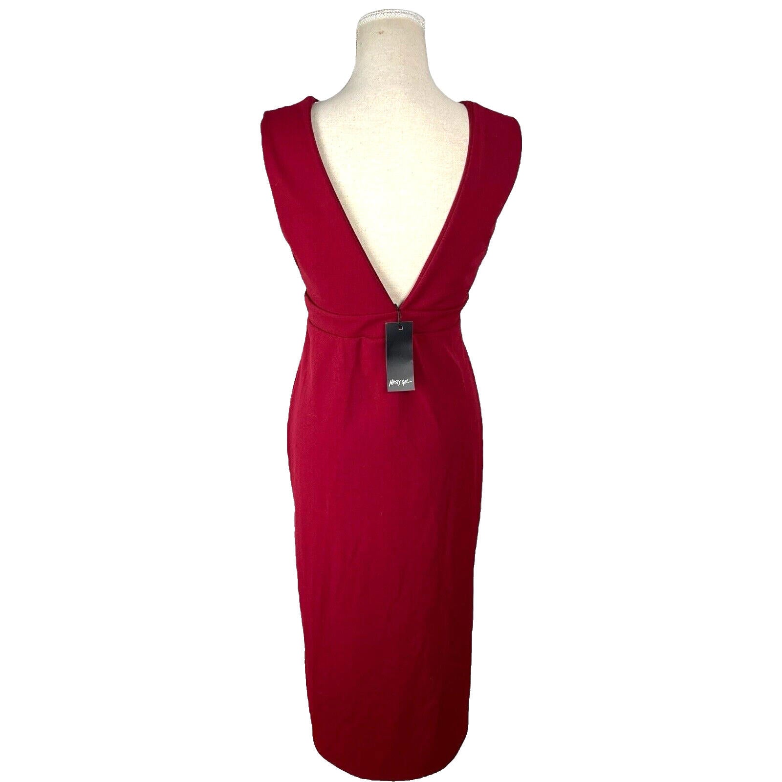 Nasty Gal Dress Red Long Deep Plunge Side Slit Women’s UK Size 8