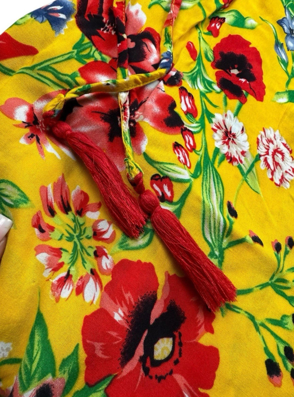 High Low Floral Skirt Women’s UK Size 12 Yellow Elasticated Waist Ruffled Hem
