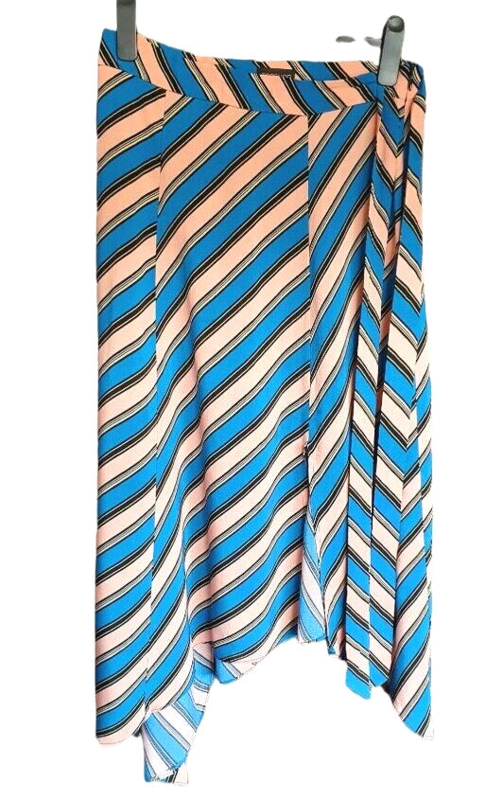Top Shop Midi Skirt Women's UK Size 10 Blue & Pink Striped Zip Fastening Summer