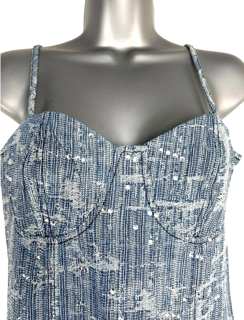 Pretty Little Thing Textured Denim Dress Diamante Buckle Women’s UK Size 8