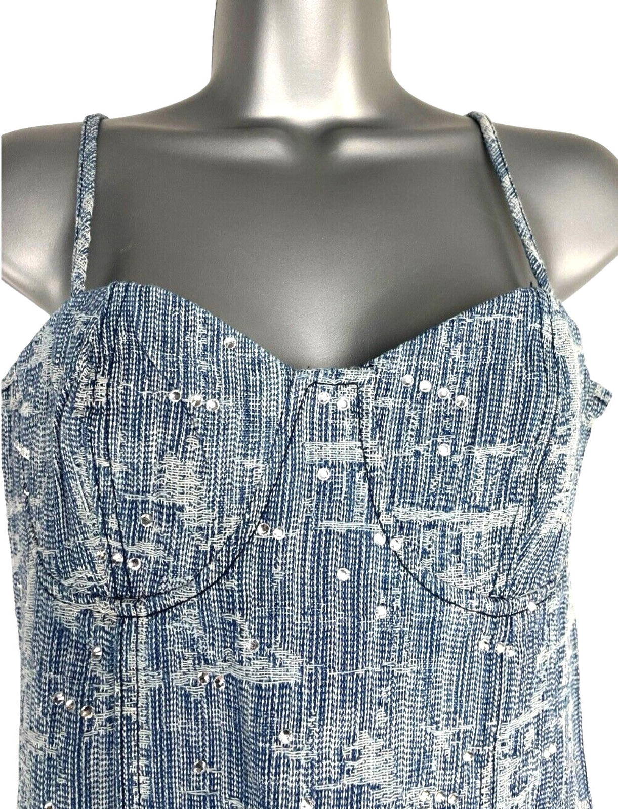 Pretty Little Thing Textured Denim Dress Diamante Buckle Women’s UK Size 8