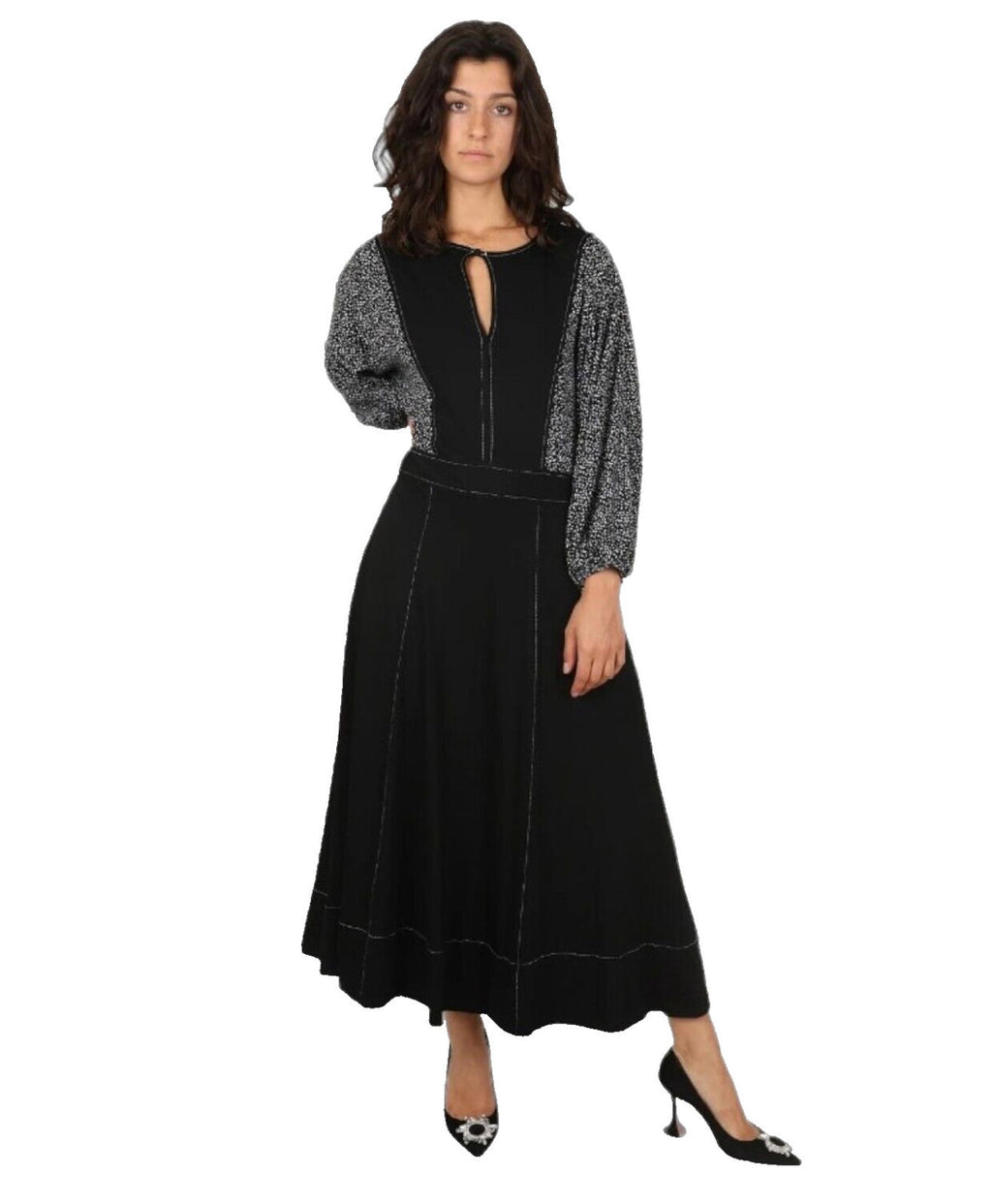 Jaeger Maxi Dress Black 3/4 Balloon Sleeve Keyhole Bust Women's UK Size 10