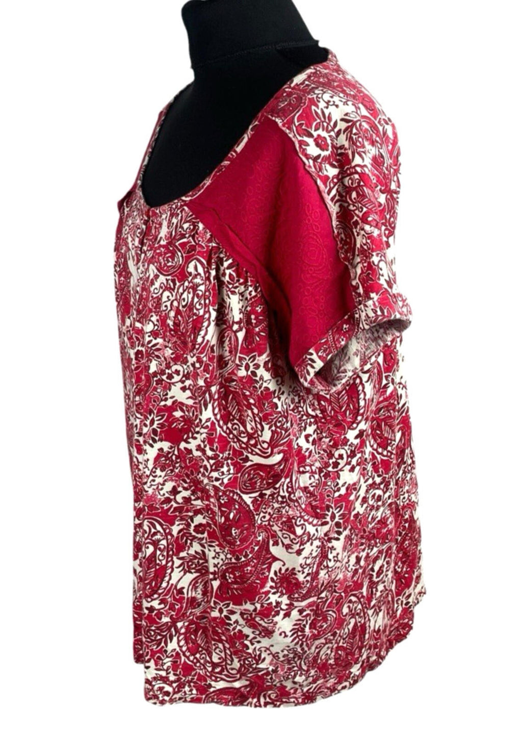 Next T-Shirt Blouse Top Women’s UK Size 16 Paisley Short Sleeve Cotton Red