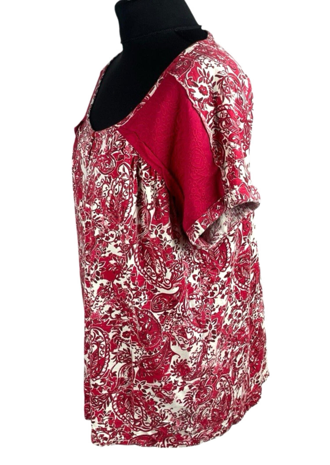 Next T-Shirt Blouse Top Women’s UK Size 16 Paisley Short Sleeve Cotton Red